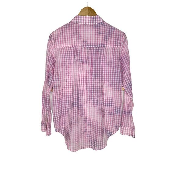 Anthropologie Pilcro Letterpress Cate Gingham Purple Tie Dye Button Down Shirt - Picture 2 of 8